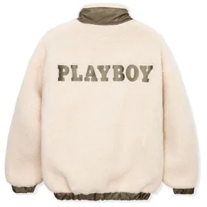 Playboy x Missguided Jacket Bomber Fleece Bunny Logo Ivory Olive Women’s Size 4 thumbnail 2