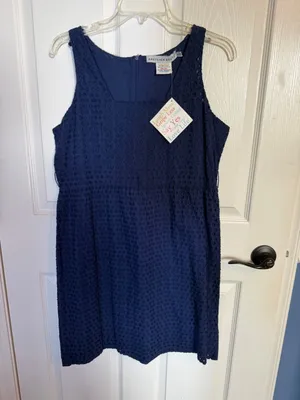 Gretchen Scott Designs Navy Eyelet Sleeveless Dress L *no belt NEW thumbnail 3