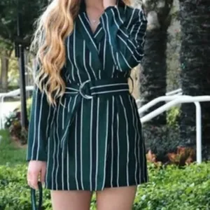 Rules of Etiquette Green & Navy Striped Blazer Romper Size Small NWT thumbnail 11