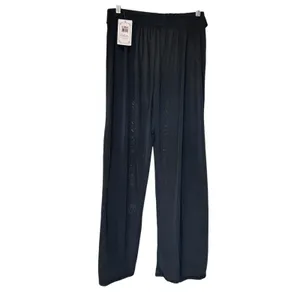 Lida Wide Leg Pants NWT Side Slits Lagenlook Upscale Relaxed L/XL Deep Black thumbnail 6