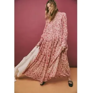 Free People Dainty Ethereal See It Through Maxi Dress Pink Rose Floral Large thumbnail 4