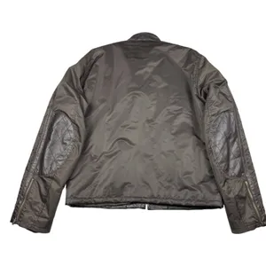 Aldo Leather Nylon Moto Jacket Coat Men Size Large Wool Blend Herringbone Lining thumbnail 2