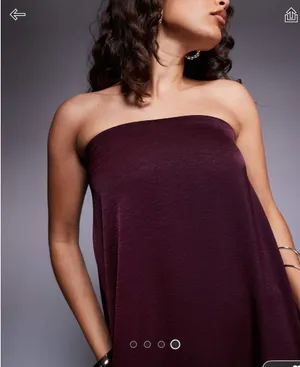 ASOS Burgundy Petite Strapless Satin Dress thumbnail 4