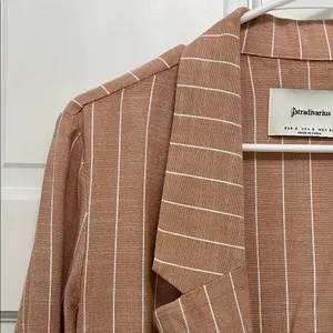 Stradivarius Brown and White Striped One Button Closure Casual Blazer - Sz Small thumbnail 2