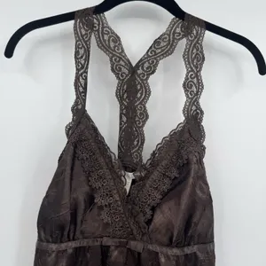 Vintage Y2K Satin Lace Babydoll Top Sz M Brown Coquette Lace Trim Fairy Romantic thumbnail 3