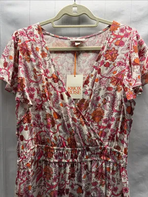 Knox Rose NWT Pink and Orange Floral Calla Lily Flutter Sleeve Maxi Dress Large thumbnail 3
