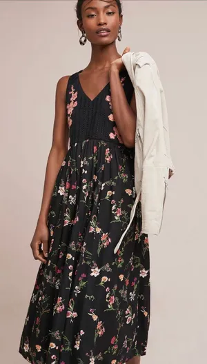 Maeve Lola dress by Anthropologie black with embroidery sz Medium thumbnail 1