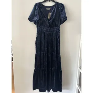 Anthropologie The Somerset Velvet Edition Dark Blue Navy Long Dress NWT Size M thumbnail 4