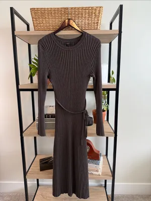 Quince Cotton Cashmere Ribbed Long Sleeve Crew Midi Dress, XL thumbnail 3