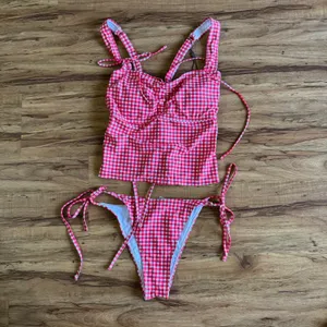 Zaful‎ Red Gingham Tankini Set Tie Shoulder Lace Up Back Swimsuit US 8 New thumbnail 8