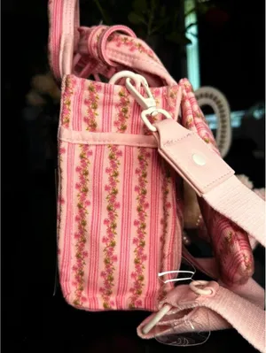 Madden Girl Floral Stripe Mini Tote Teddy Bear Charm Pink Coquette NWT thumbnail 9
