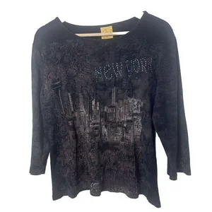 Katina Marie Top Womens Large Black New York Shirt Bedazzled Y2K Liberty OOP thumbnail 1