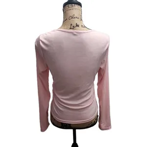 Henley Shirt Womens Size XL Light Pink Ribbed Knit‎ Lace Trim Casual Chic Soft thumbnail 6