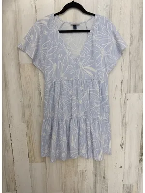Universal Thread Womens XS Blue Floral Linen Blend Tiered Mini Dress Cottagecore thumbnail 2