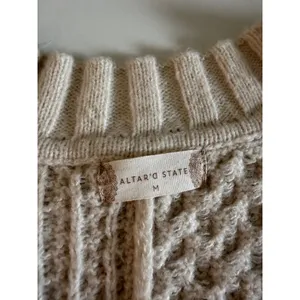 Altar'd‎ State Womens Cream Cable Knit V-Neck Sweater Vest High-Low Oversized M thumbnail 5