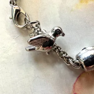 Silver tone bird flower peace owl charm bracelet thumbnail 5
