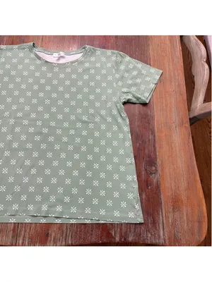 LAKE Pajamas Green White Geometric Leaf Short Sleeve Loungewear Pima Cotton L thumbnail 4
