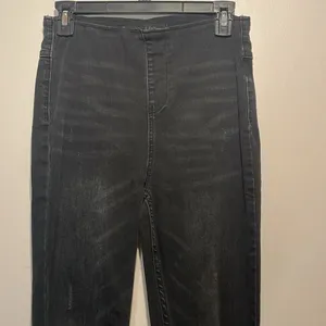 RISEN- Flare High Waist Black Pull On Distressed Vintage Look Raw Hem Jeans- S thumbnail 5
