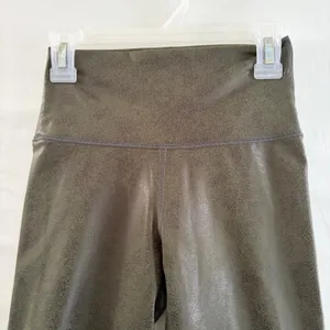 OFFLINE by Aerie Crackle Metallic High Waisted Leggings Olive Green‎ XS thumbnail 3