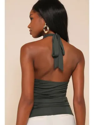 NWT Lulus Cute Inspiration Dark Green Sleeveless Halter Top - Size: Extra Small thumbnail 6