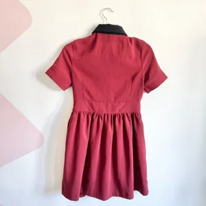 Burgundy Peter Pan Collar Dress, Dark Academia, Mod,‎ Coquette, Small, Soft Goth thumbnail 3