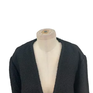 Zara Jacket Button Textured Tweed Gold‎ Button Open Cropped Black Blazer XXL thumbnail 4