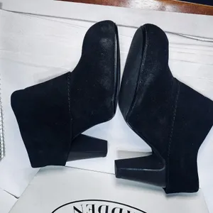 Steve Madden Women's Black Suede Boots Block Heel Booties 9M P-Jan Fold over thumbnail 4