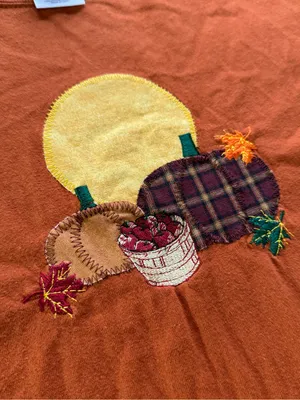 Halloween Fall Embroidered Pumpkin Long Sleeve Shirt Harvest Autumn Cotton Sz XL thumbnail 6
