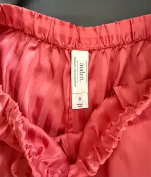 Auden Coral Pink Satin-Stripe Pajama Set with White Piping thumbnail 3