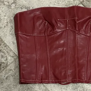 Edikted Moss Faux Leather Lace Up Corset Burgundry NEW Medium thumbnail 3