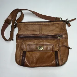 Vintage Fossil Leather Crossbody Bag Purse Brown 13.5 X 11" Womens Ladies thumbnail 1