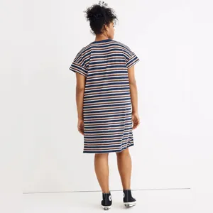 Madewell Striped Navy‎ Orange Pink Henley Dress NWT Size Small Hemp Cotton Blend thumbnail 3