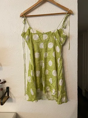 For Love & Lemons Lime Green Polka Dot Adira Mini Dress Medium thumbnail 5