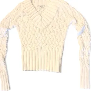 Banana Republic White Cable Knit V-Neck Sweater thumbnail 4