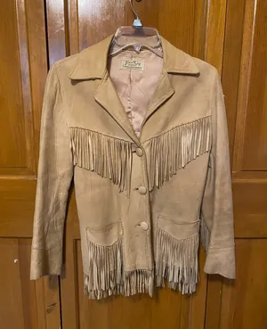 VTG 70s Jo-Kay Suede Leather Jacket Tan/Light Brown Western Fringe FUC thumbnail 1
