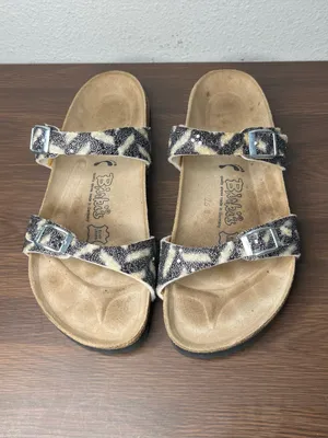 Birkenstock Birkis Tahiti Zebra Stripe Rhomb Glitter Two Strap Sandals Size 7 thumbnail 7