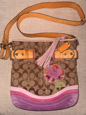Coach SignaturePurple and Pink FlowerAppliqué Shoulder Bag (Style 1469) thumbnail 1