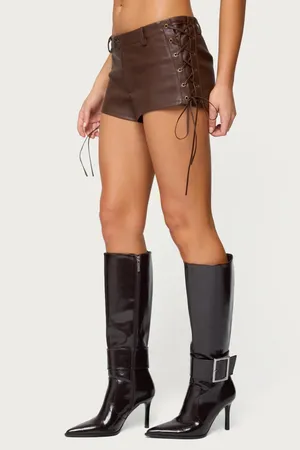 Edikted Kariss Lace Up Faux Leather Micro Shorts thumbnail 2
