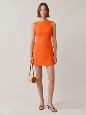 NWT Few Moda Ashley Dress size 0 Bright orange linen mini Kourt thumbnail 4