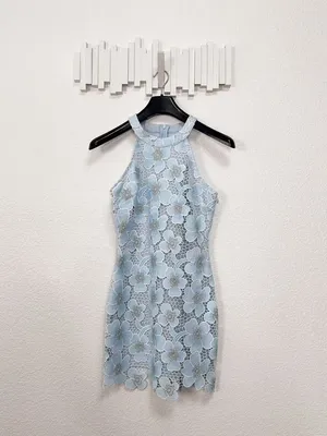 Arose Debbie Floral Lace Mini Dress Blue Sleeveless Sheath Cocktail Dress OS thumbnail 2