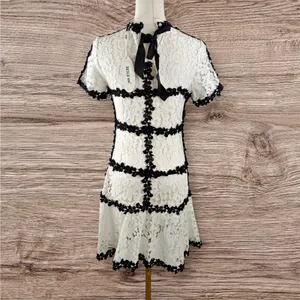 Son Yoon Joo Black White Lace Bows Fitted Pencil Sheer Unlined Dress Coquette thumbnail 3
