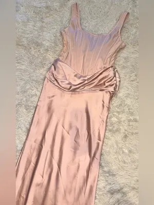NEW HOUSE OF CB Kira Blush Pink Corset Bodice Satin Gown Sz L thumbnail 6