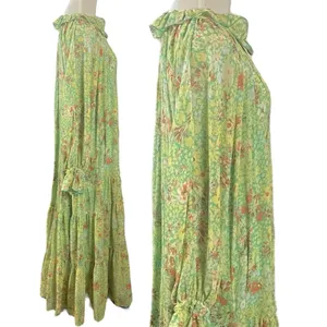Free People Feeling Groovy Maxi Dress Size XS 70s Chartreuse Floral Bohemian thumbnail 9