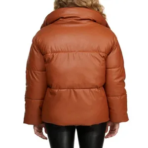 NWT NVLT Women’s Vegan Leather Puffer Coat In Color Luggage thumbnail 4