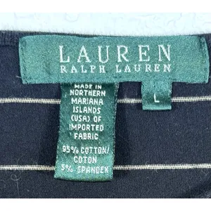 Lauren Ralph Lauren Top Large Black Stripe Boat Neck Cotton Coastal Preppy thumbnail 4
