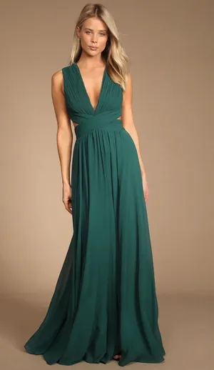 NWT Lulus Vivid Imagination Emerald Green Cutout Maxi Dress Wedding Medium thumbnail 1