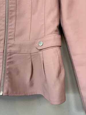 Baccini S Blush Pink Faux Leather Peplum Moto Jacket 2010s thumbnail 4