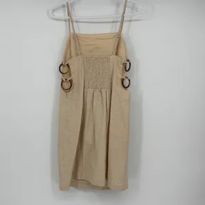 by Anthropologie Linen Blend Tortoise Ring Cut Out Mini Dress Beige XS‎ thumbnail 2