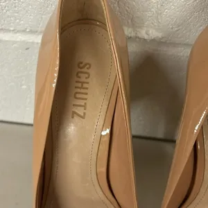 Schutz Zelda Platform Patent Peep Toe Size 9.5 Heels Nude sexy stripper please thumbnail 5