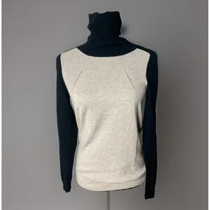 Vince Cashmere Sweater Women's XS COLORBLOCK black/beige Turtleneck Long‎ Sleeve thumbnail 2